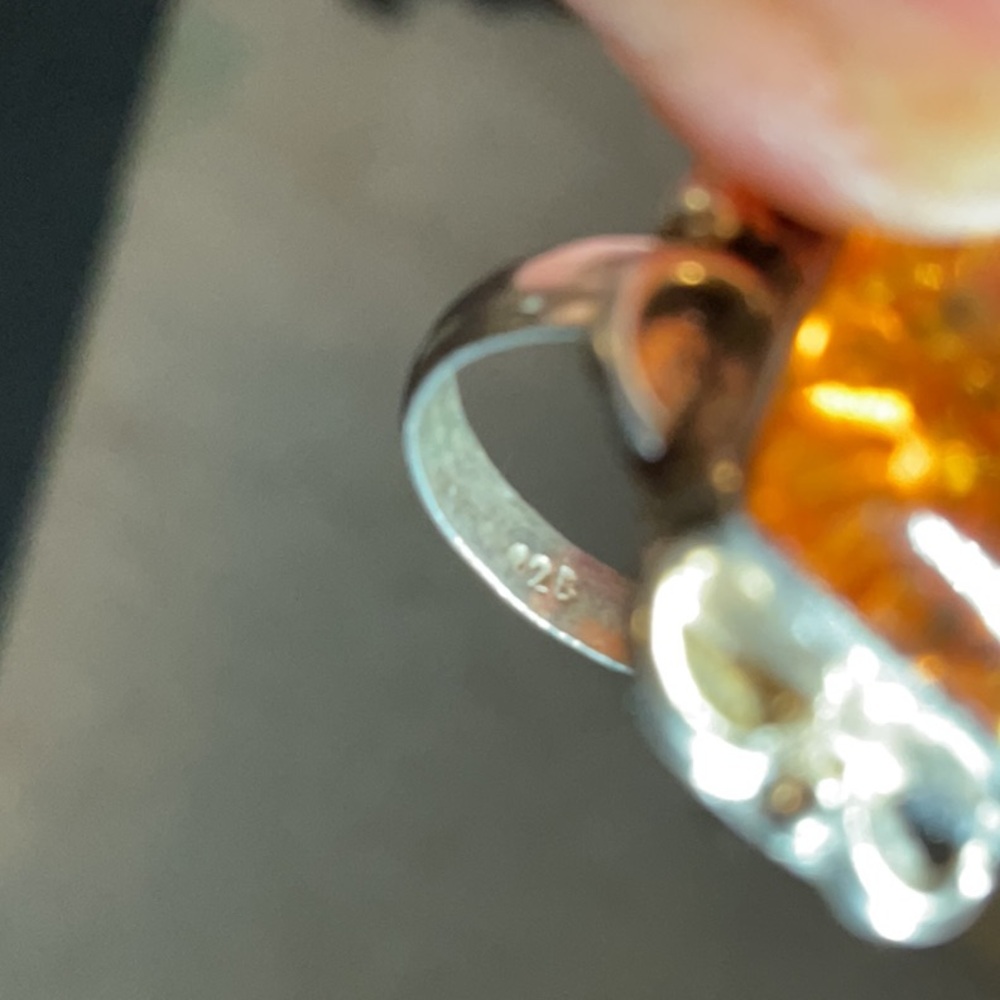 Sterling silver amber ring.